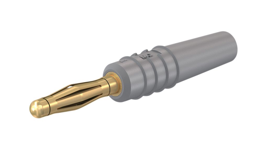 Banana Plug Insulated Unshrouded 2 mm Brass Gold 30VAC 60VDC 10A Soldering Grey Pack of 5 pieces