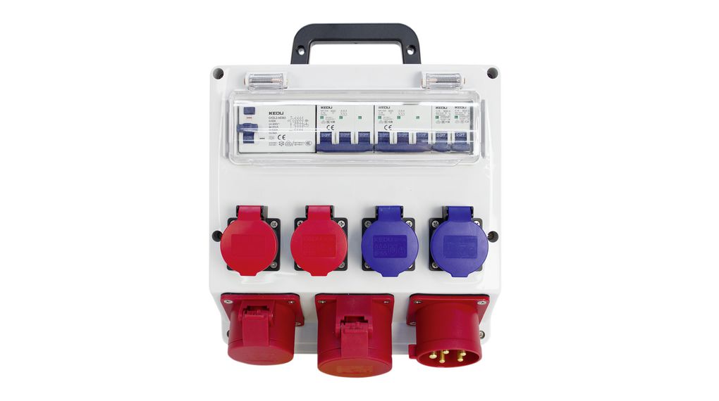 Distribution Box 6x CEE Socket / CH Type J (T23) Socket / CH Type J (T25) Socket - CEE Plug Blue / Red