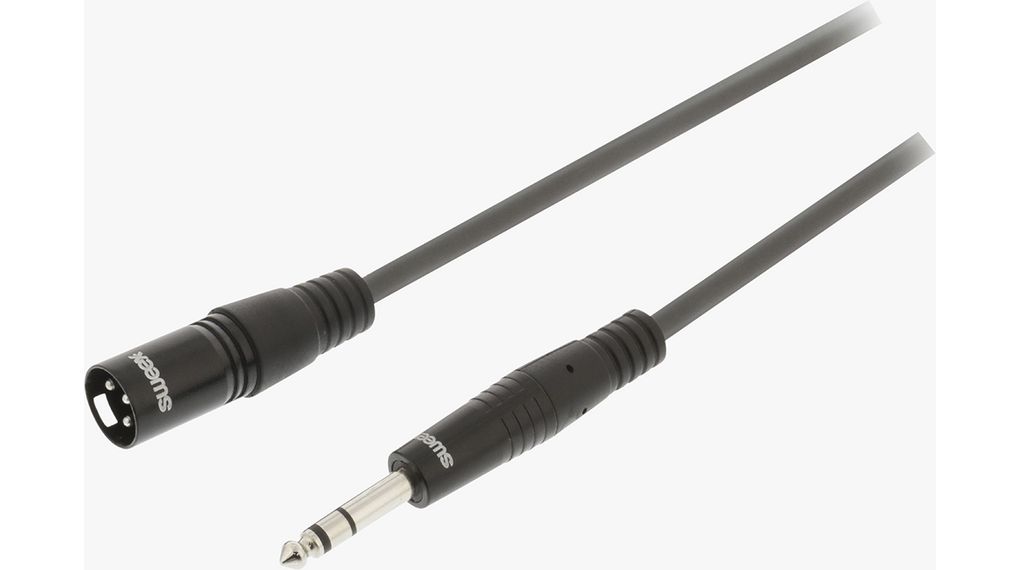 Audio Cable, Stereo, XLR 3-Pin Plug - 6.35 mm Jack Plug, 3m