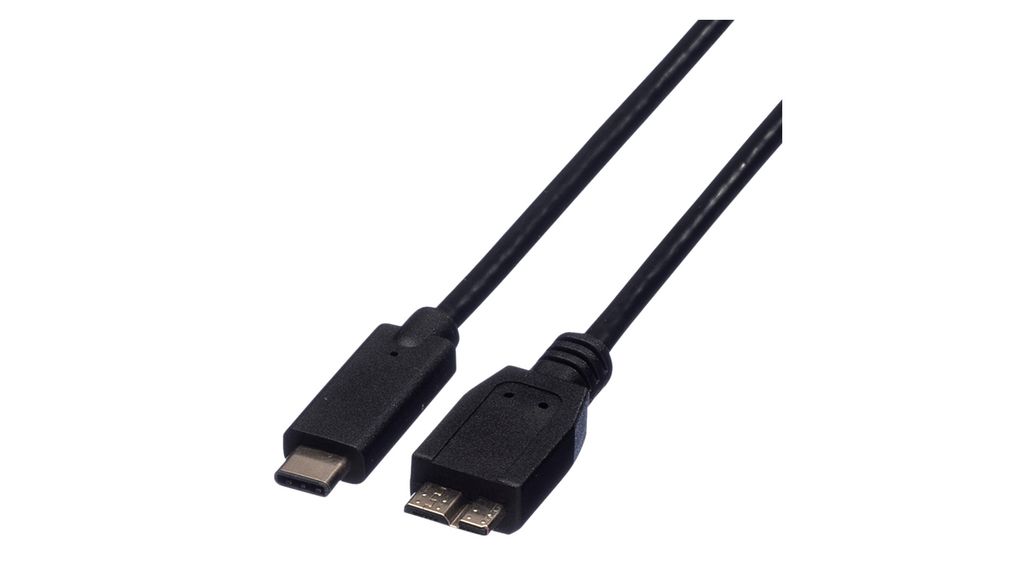 Cable, USB-C Plug - USB Micro-B Plug, 1m, USB 3.0, Black