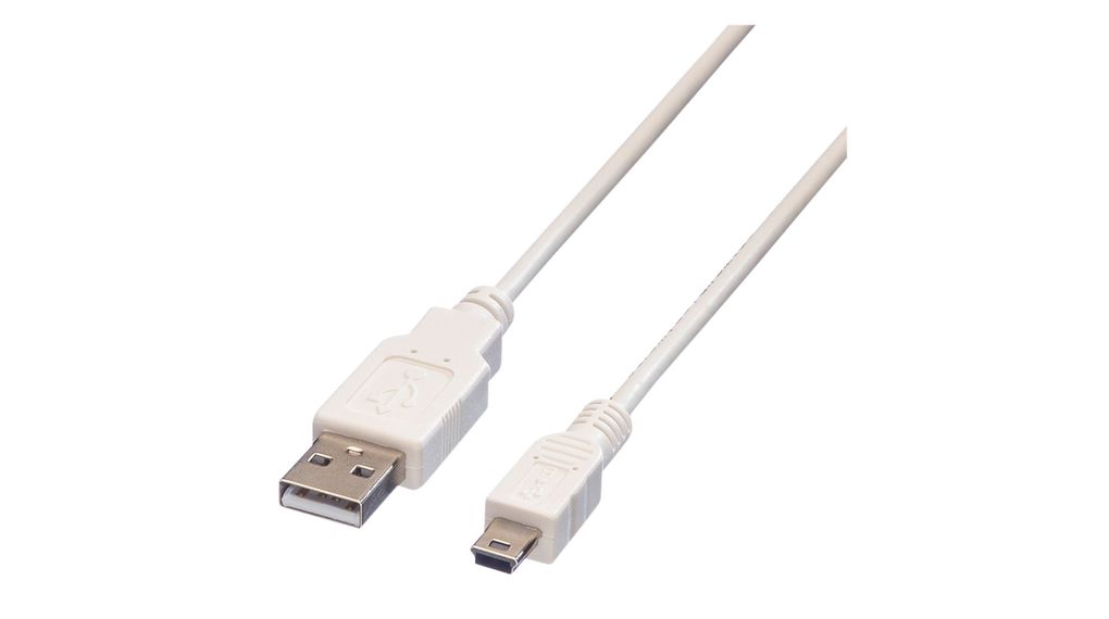 Cable, USB-A Plug - USB Mini-B 5-Pin Plug, 3m, USB 2.0, White