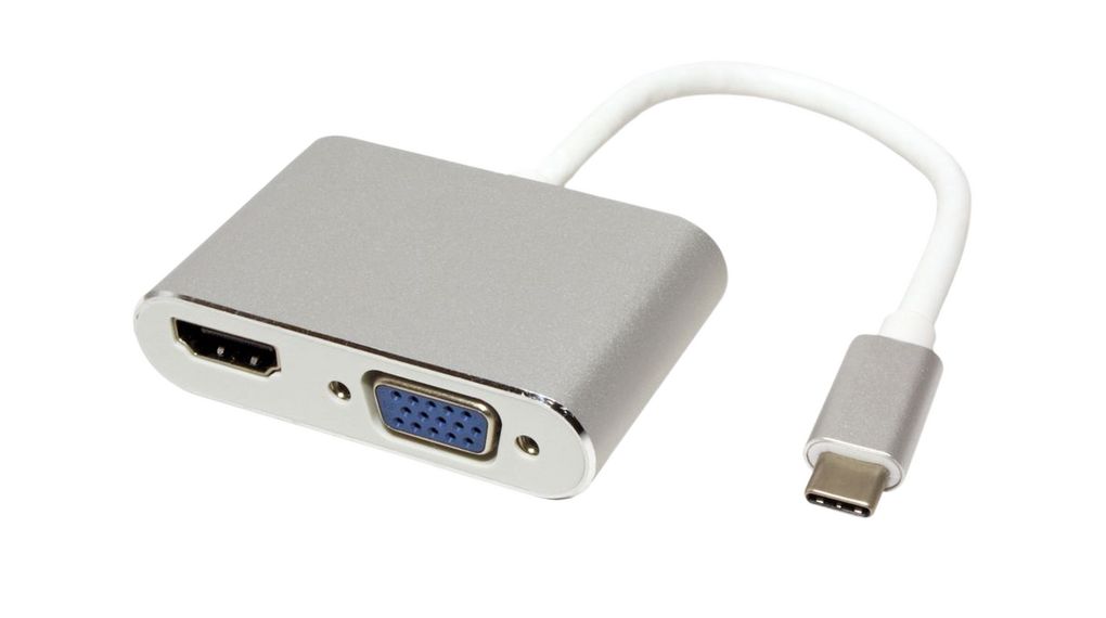 Multi-Port Adapter, USB-C Plug - HDMI Socket / VGA Socket, Silver