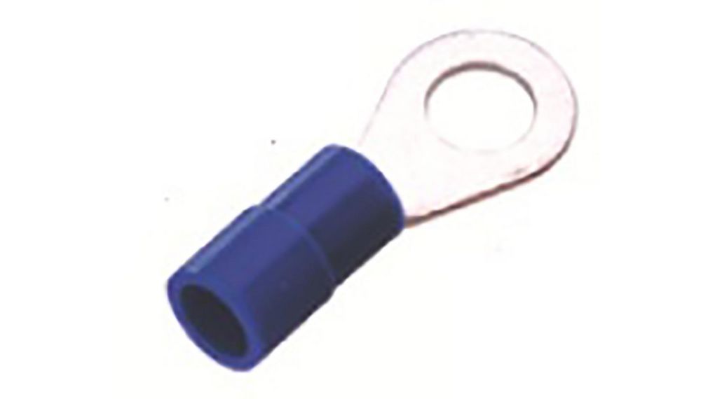 Insulated Ring Terminal, 5.3mm Stud Size, 1.5mm² to 2.5mm² Wire Size, Blue, 100 ST