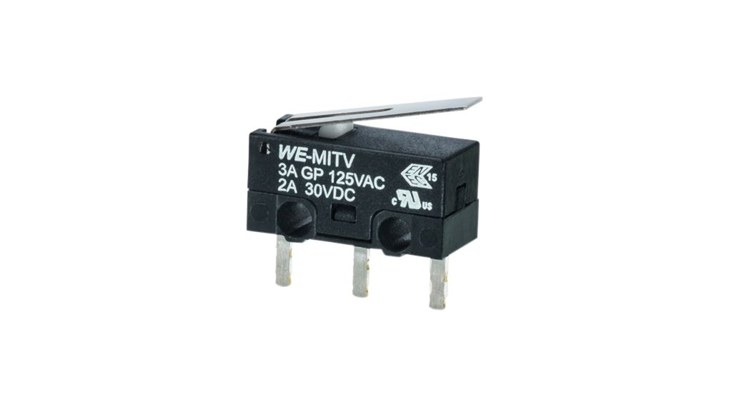 Micro Switch, WS- MITV, 3A, 2A, 1CO, 0.78N, Lever