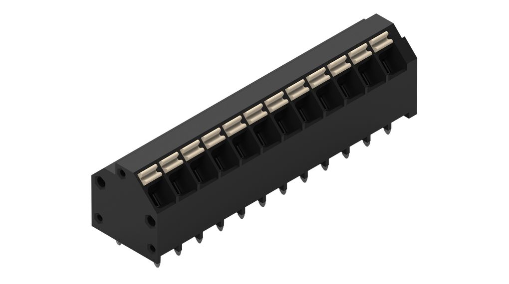 PCB Terminal Block for Reflow Soldering, 3.81mm Pitch, 45 °, Push-In, 12 Poles