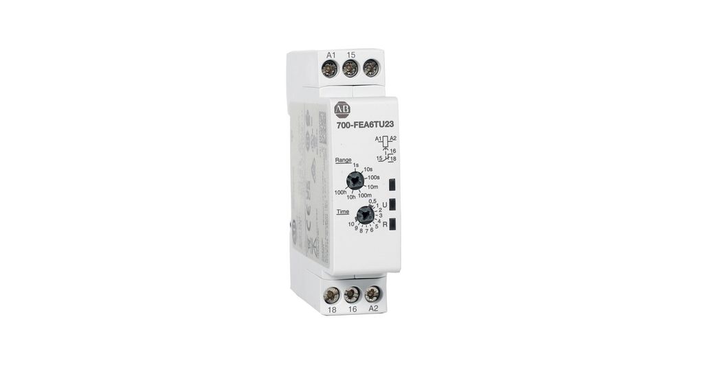 Allen Bradley 700-FEA Series DIN Rail Mount Timer Relay, 2-Contact, 0.1 to 10h, SPDT