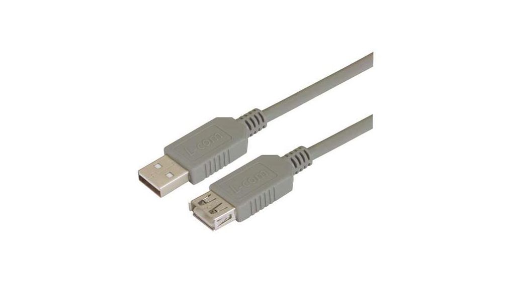 USB 2.0, Male USB Type A Male to Male, 1 m, 1m, USB 2.0, Gris