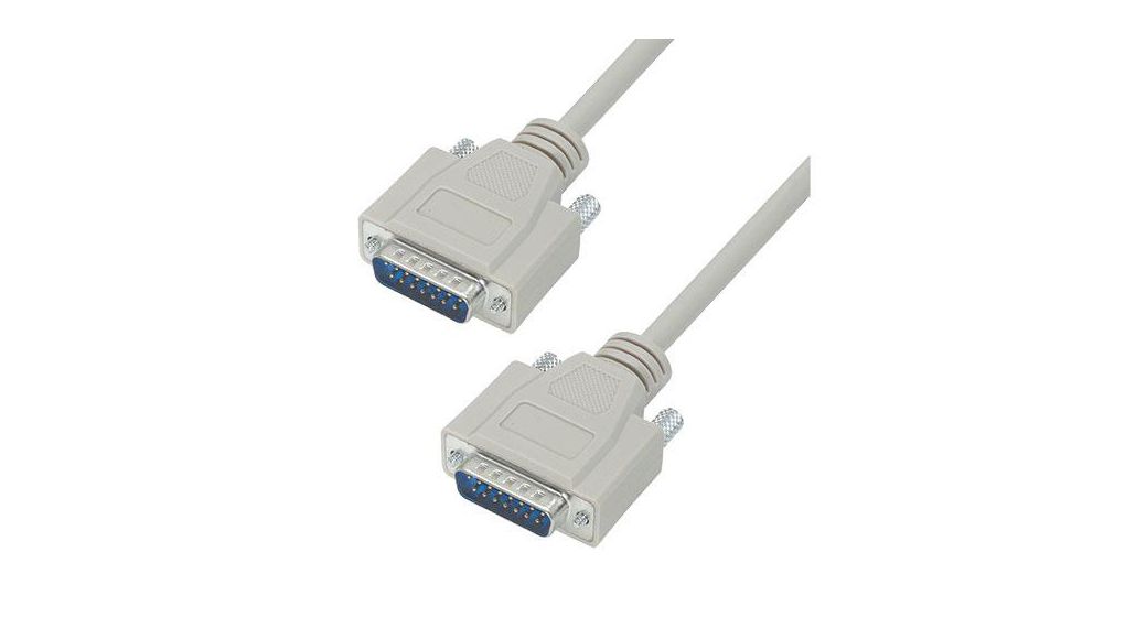 Male D-Sub 15-Pin to Male DB15 Cable Assembly, 10 ft Polyvinyl Chloride, CSMN Series 3.05m Hellgrau
