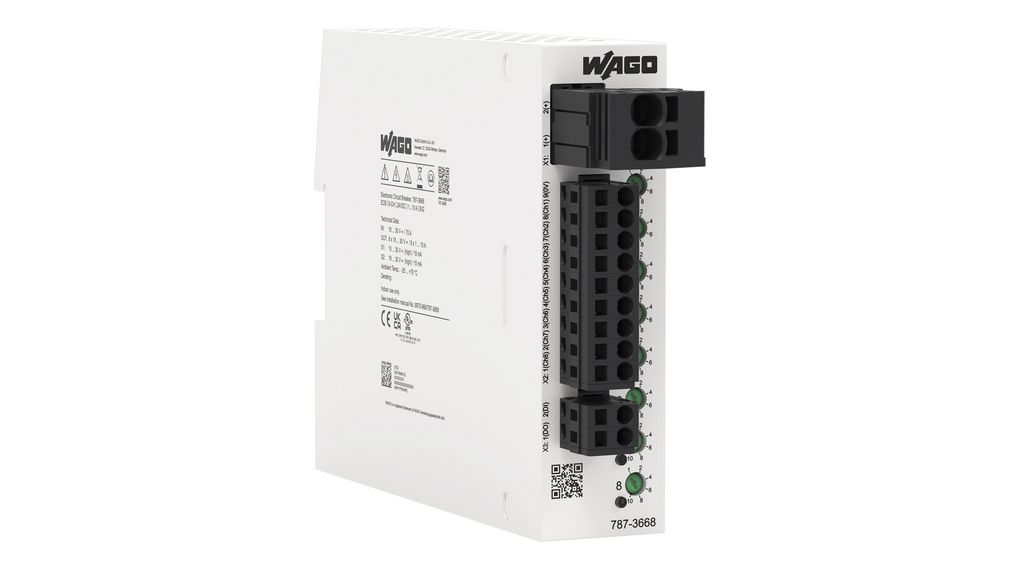 WAGO 1 to 10 A 787 Electronic Circuit Breaker 10 A24 V, 8 channels DIN Rail