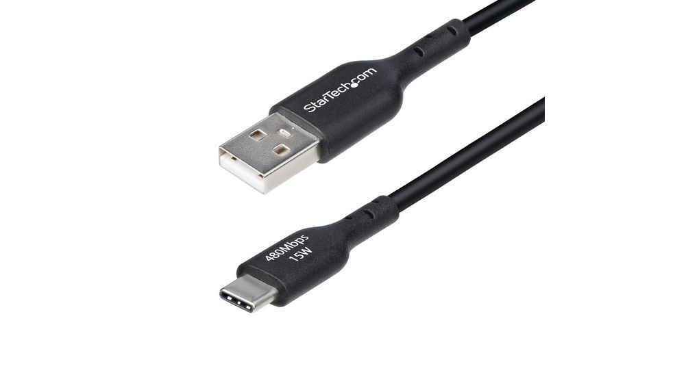 StarTech.com USB 2.0, Male USB A to Male USB C, 480Mbps, 1m, 1m, USB 2.0, Black