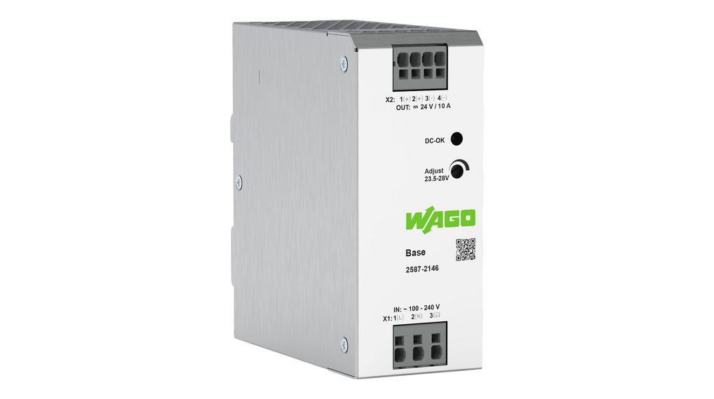 WAGO 2587 Power Supply DIN Rail Power Supply240V ac AC Input, 10 A OutputDC240 W 91% 10A 240W IP20