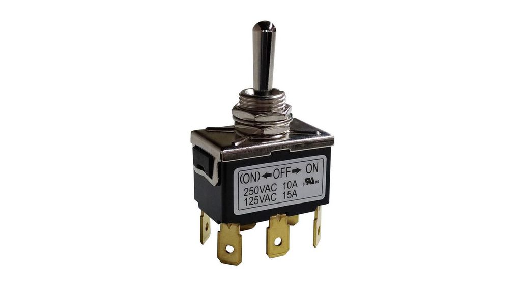 Toggle Switch, PCB Mount, (On)-Off-On, DPDT, Solder Terminal