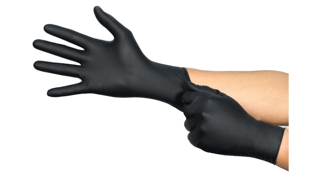 Ansell 94-242 Black Powder-Free Nitrile Disposable Gloves, Size 7.5-8 M, 100 per Pack, Packung à 100 Stück