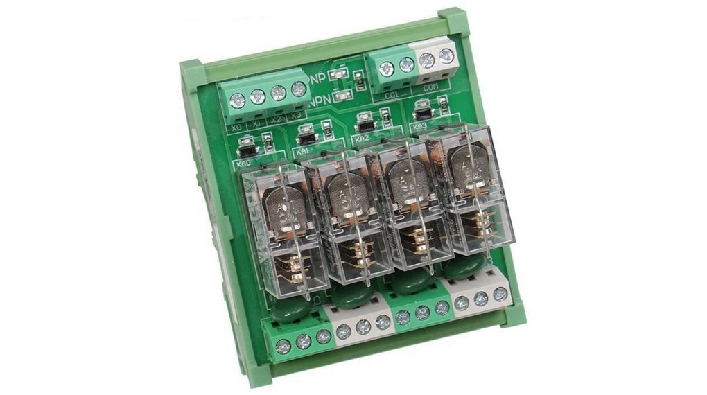 Relay Module Elfa DIN-RELAY04-12V | Seeit DIN Rail Power Relay, 12V Coil, 10A Switching ...