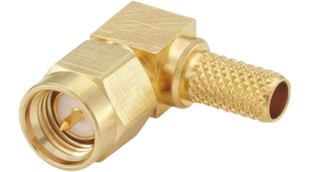 Plug, SMA, Brass, Plug, Right Angle, 50Ohm, Solder Terminal, Crimp Terminal