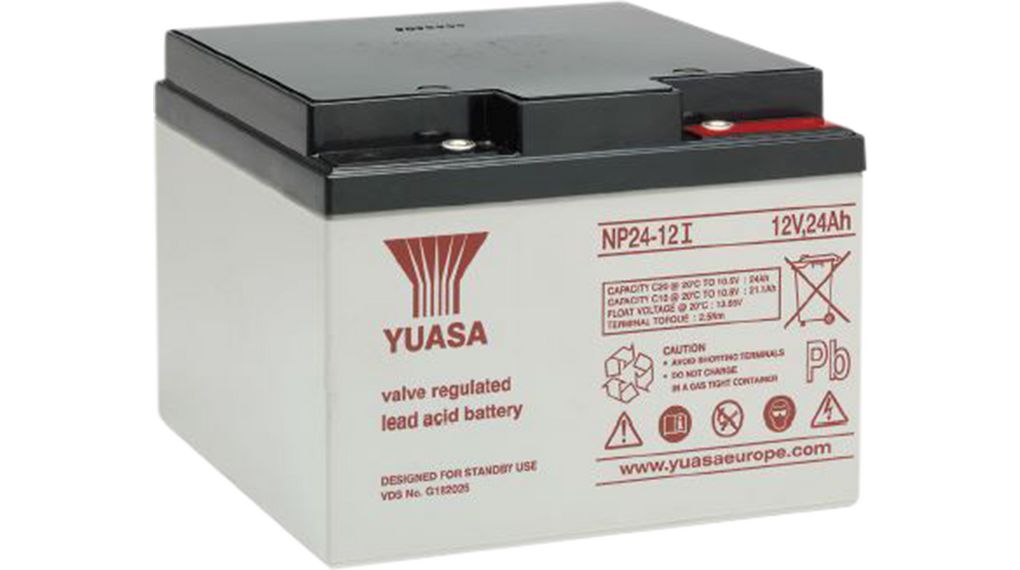 Rechargeable Battery, Lead-Acid, 12V, 24Ah, Screw Terminal, M5