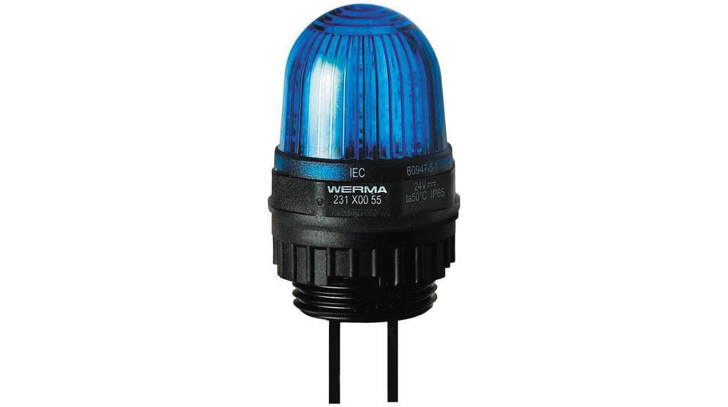 Werma EM 231 Series Blue Steady Beacon, 24 V dc, Panel Mount, LED Bulb, IP65