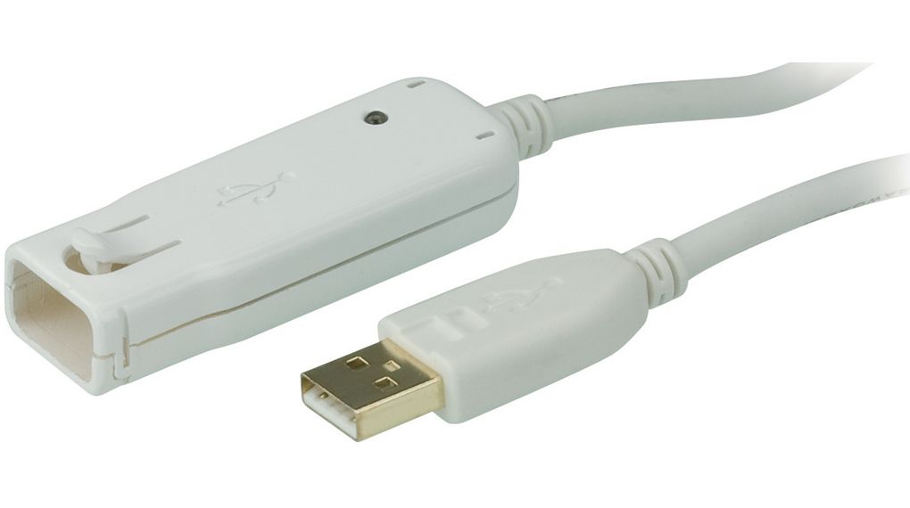 Cable, USB-A-kontakt - USB-A-uttag, 12m, USB 2.0, Grå