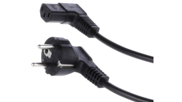 AC Power Cable, DE Type F (CEE 7/4) Plug - IEC 60320 C13, 3m, Black