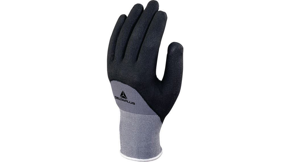 Oil & Grease Protective Nitrile/PU Coated Gloves, Polyamide / Spandex / Nitrile / Polyurethane, Glove Size 9, Black / Grey