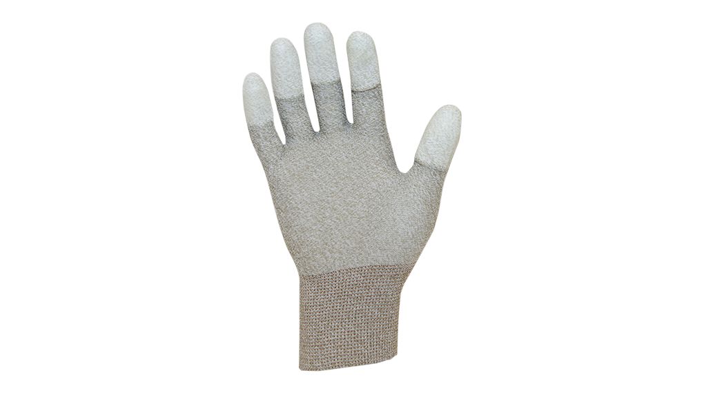 ESD rukavice s PU konečky, Polyamid / Měď / Polyuretan, Velikost rukavice L, Šedá / Bílá