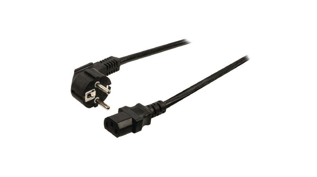 AC Power Cable, DE Type F (CEE 7/4) Plug - IEC 60320 C13, 5m, Black