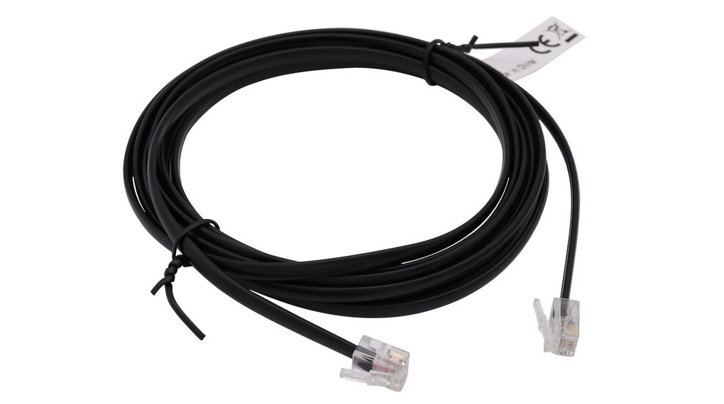 Telephone Modular Cable, RJ12 Plug - RJ12 Plug, Flat, 1m, Black
