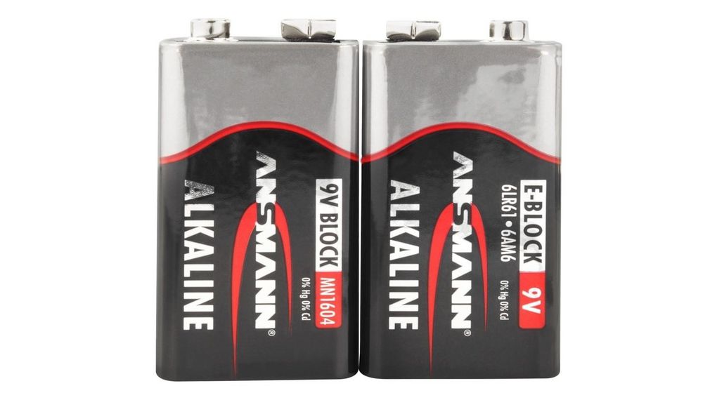 Primary Battery, Alkaline, E, 9V, RED