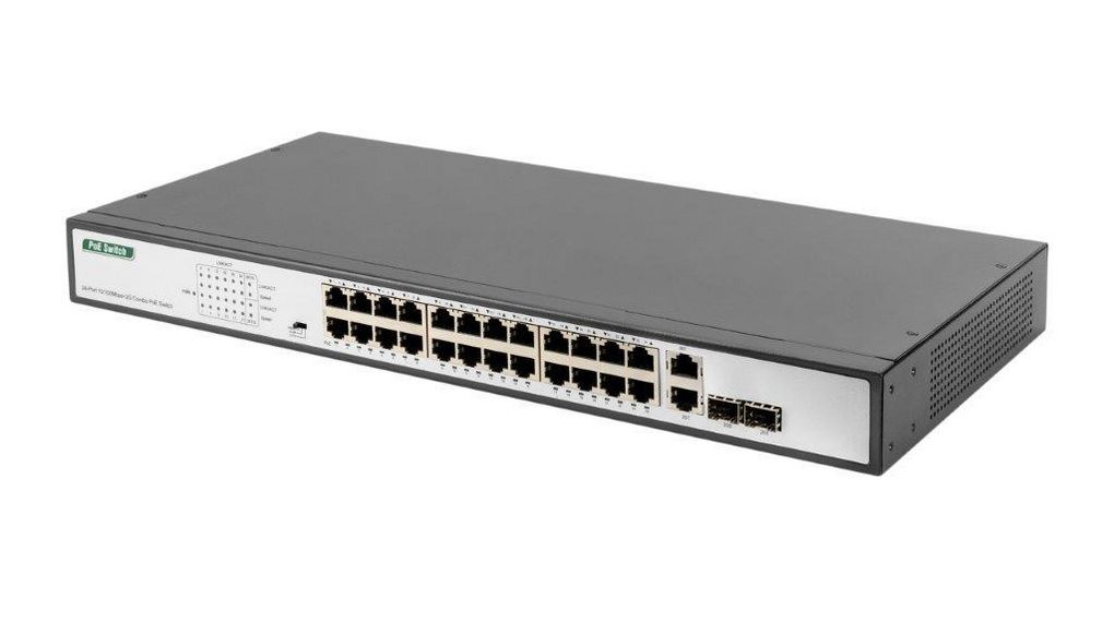 PoE-switch, Ohanterat, 1Gbps, 370W, RJ45-portar 26, PoE-portar 24