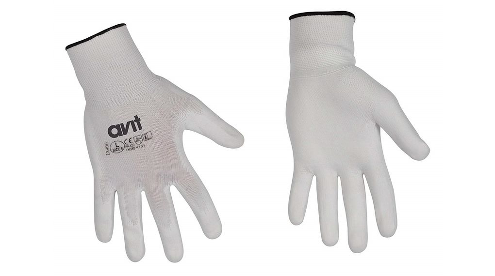 Schutzhandschuhe, PU / Polyamid, Handschuhgrösse XL, Weiss, Paar (2 Stück)