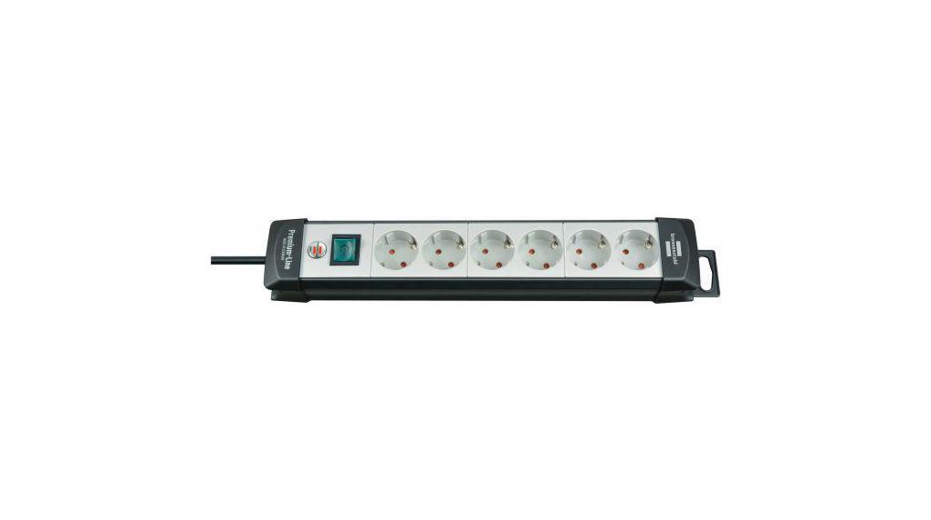 Stopcontact Premium-Line 6x DE-socket type F (CEE 7/3) - DE-stekker type F (CEE 7/4) Zwart 5m