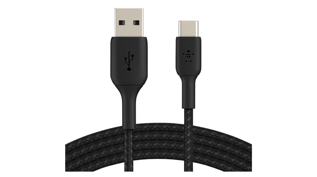 Cable, USB-A Plug - USB-C Plug, 150mm, USB 3.0, Black