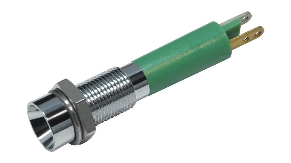 Lysdiodsindikator, Grön, 6mcd, 24V, 6mm, IP67