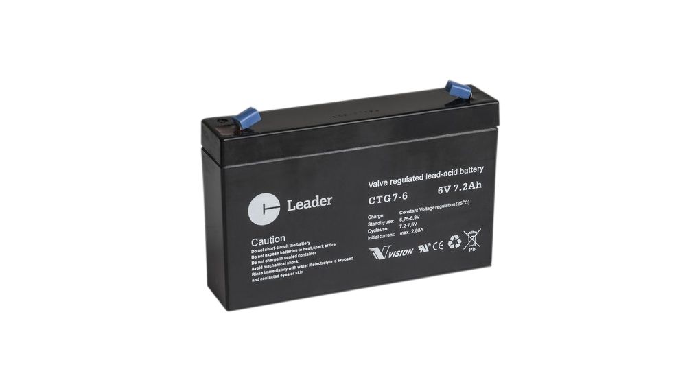 Oplaadbare batterijen, Loodzuur, 6V, 7.2Ah, Bladaansluiting, 4,8 mm