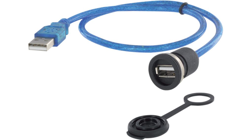 Cable, USB-A Socket - USB-A Plug, 500mm, USB 2.0, Blue