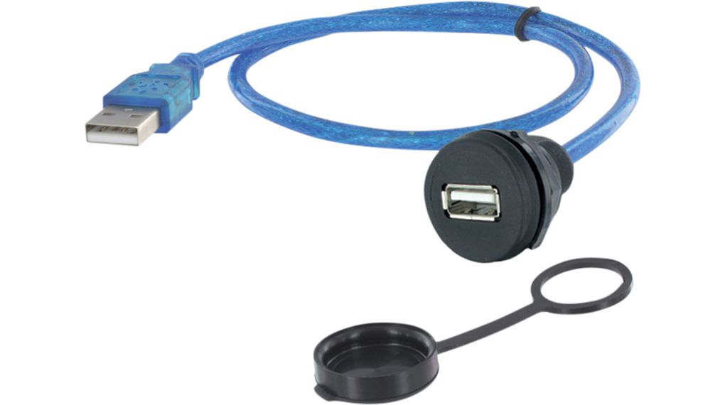 Cable, USB-A Socket - USB-A Plug, 1m, USB 2.0, Blue