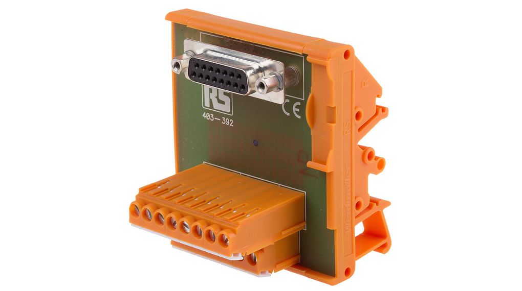 15-Contact Female Interface Module, D-sub Connector, DIN Rail Mount, 1A