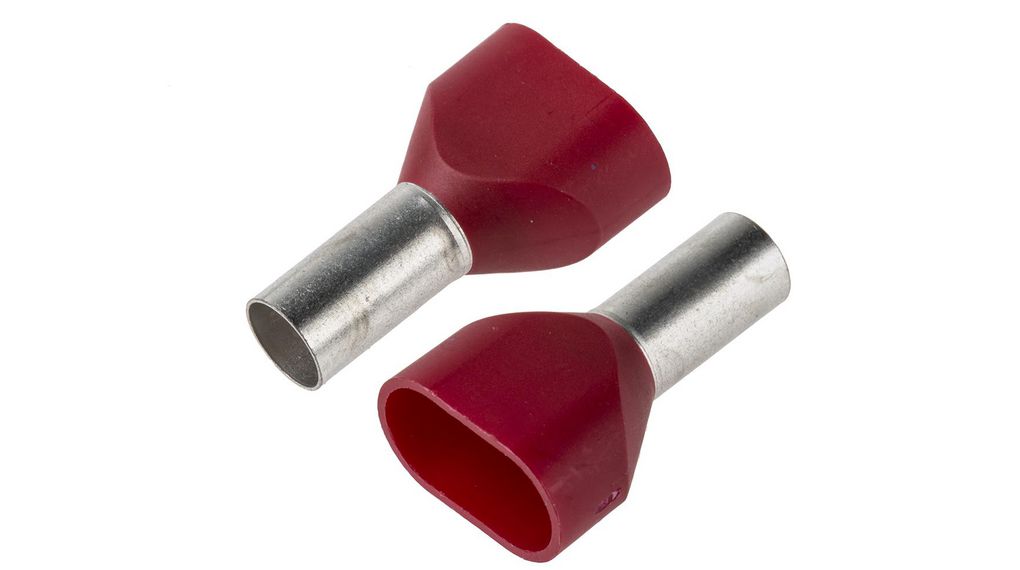 Twin Cable Bootlace Ferrule 10mm² Red Pack of 100 pieces