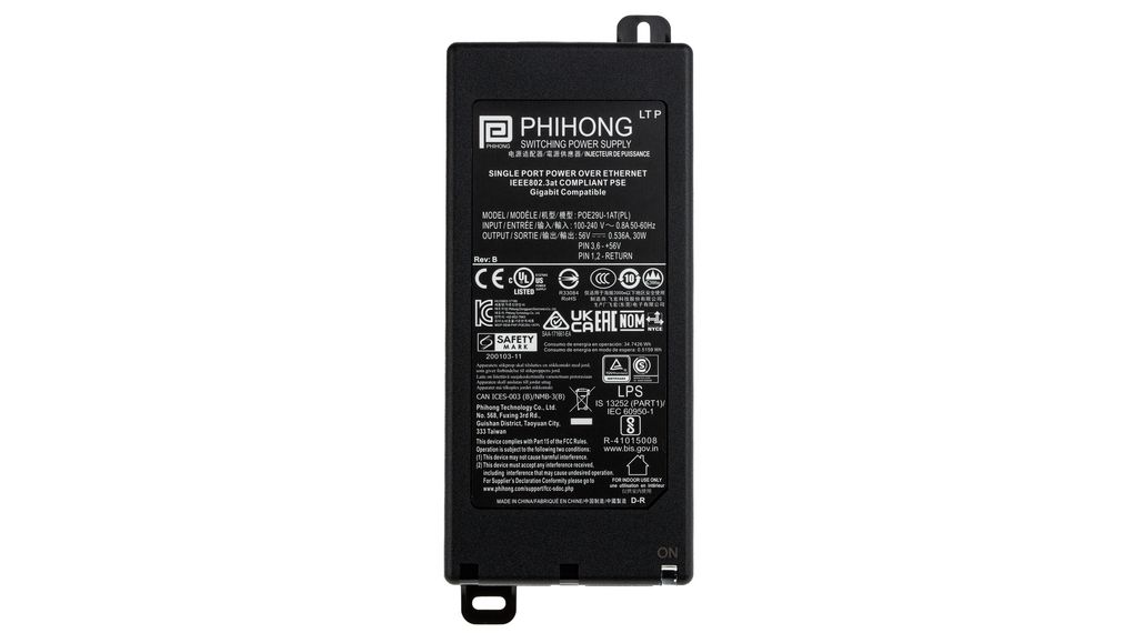 1 Port 1 Port PoE Injector, 240 V ac Input30 W, 56 V dc Output, 536 mA