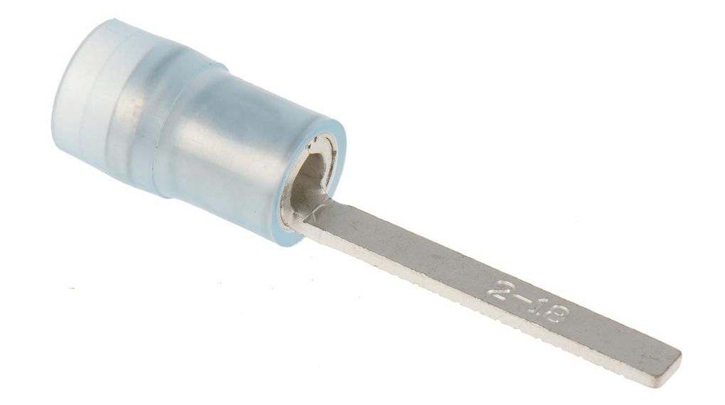 Insulated Crimp Blade Terminal 18mm Blade Length, 1.5mm² to 2.5mm², 16AWG to 14AWG, Blue, Packung à 100 Stück