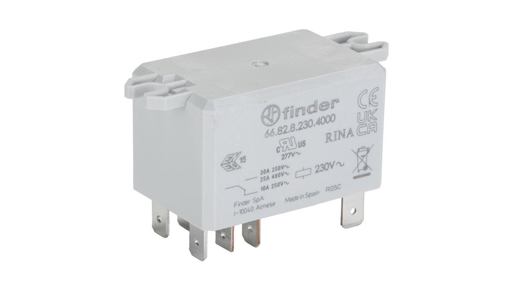 Finder Flange Mount Power Relay, 230V Coil, 30A Switching Current, DPDT