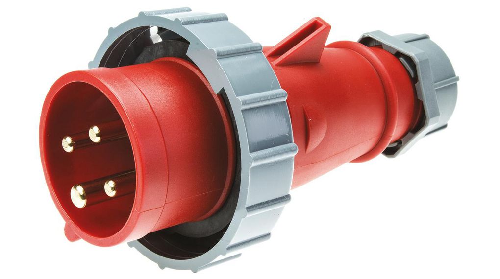 CEE Plug, Rot, 4P, Kabelhalterung, 2.5mm², 16A, IP67, 400V