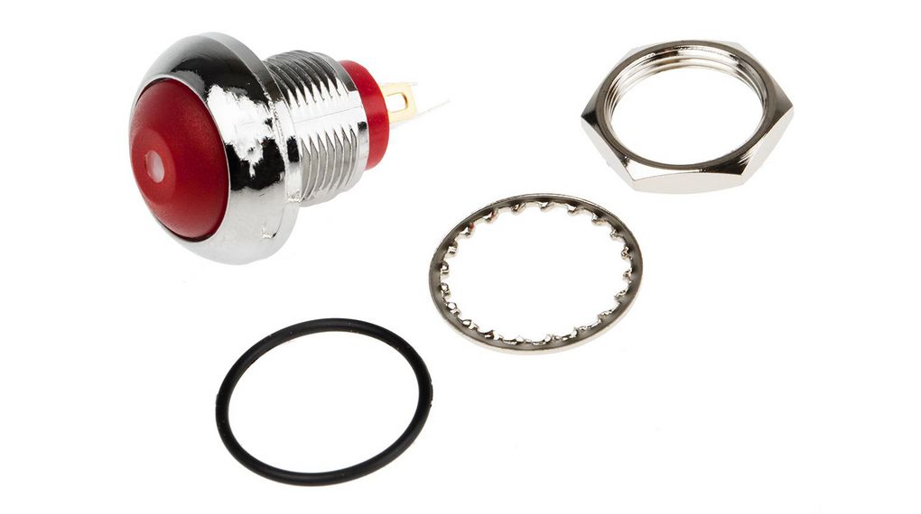 Illuminated Miniature Push Button Switch, Momentary, Panel Mount, 13.6mm Cutout, SPST, Yellow LED, 250 V ac @