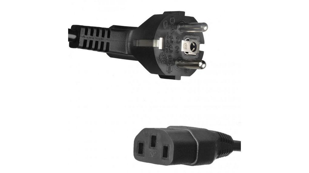 AC-kabel, DE type F- kontakt (CEE 7/4) - IEC 60320 C13, 2m, Svart