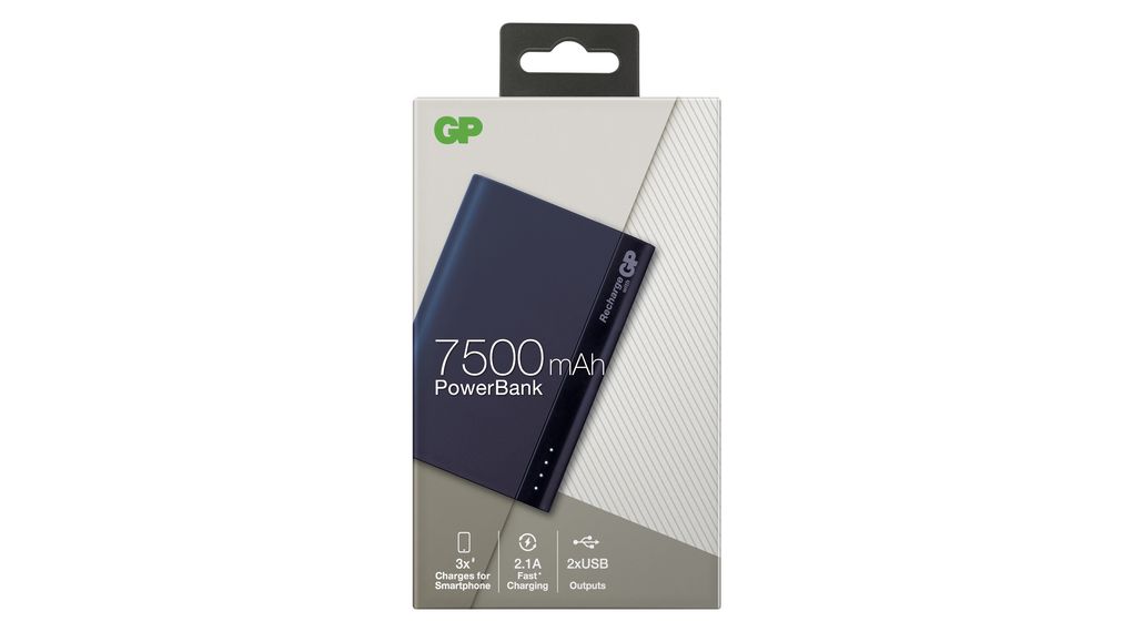 Powerbank, Li-Po, 7.5Ah, USB A-aansluiting, Blauw