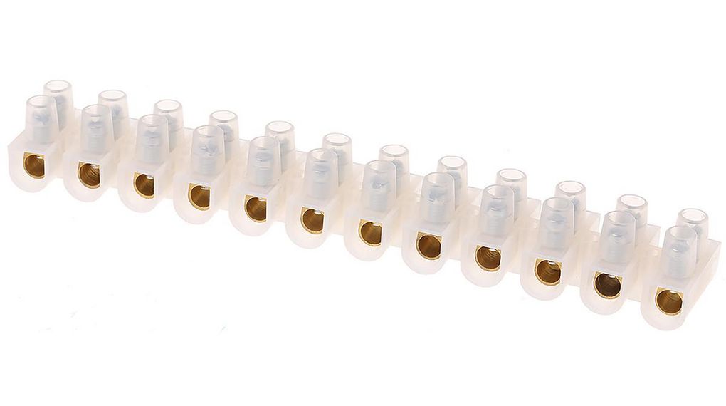Terminal Strip, Natural, 76A, Poles - 12, Pack of 10 pieces