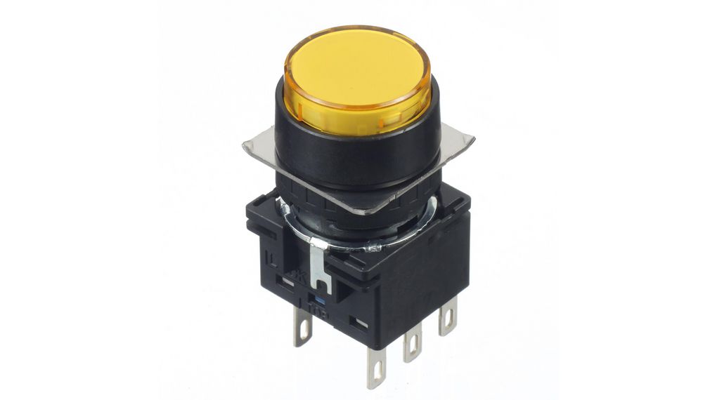 Pushbutton Switch Momentary Function 2CO Panel Mount Black / Yellow