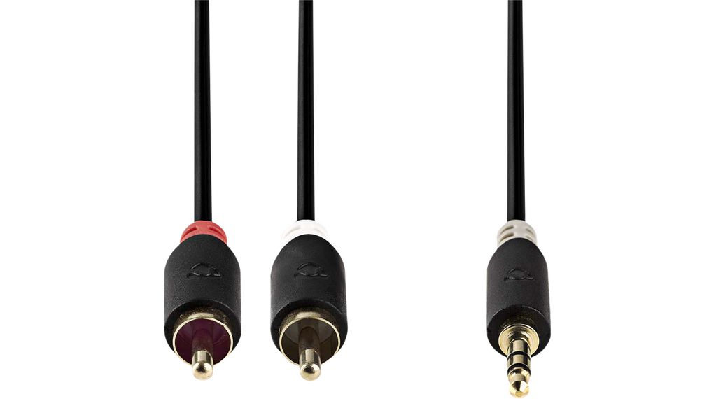 Audio Cable, Stereo, 3.5 mm Jack Plug - 2x RCA Plug, 2m
