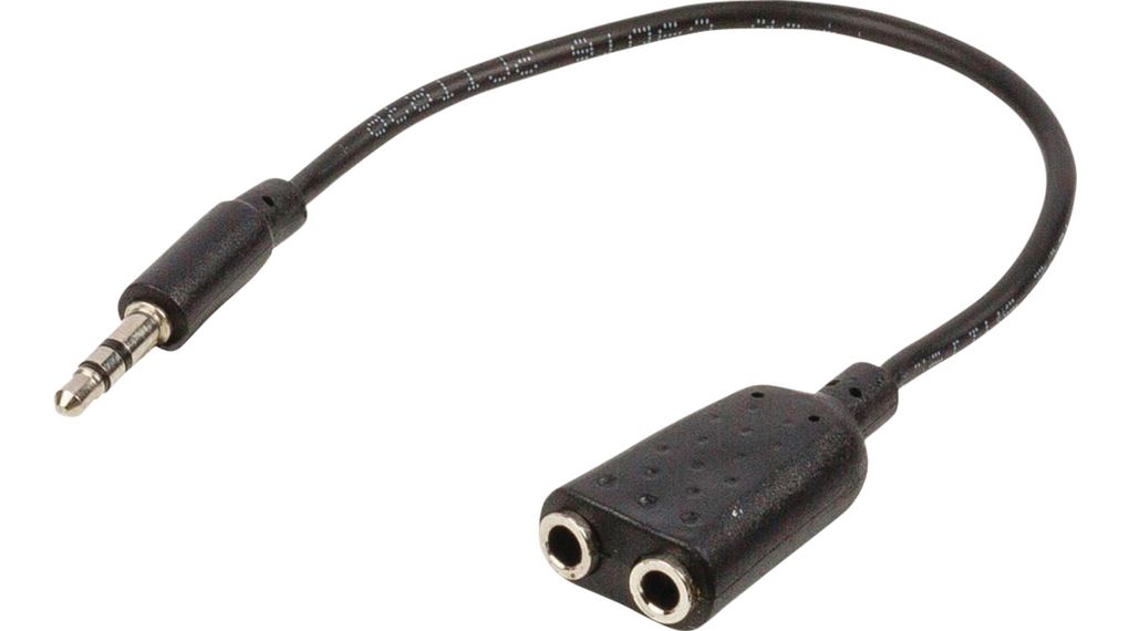 Audiokabel, Stereo, 3.5 mm jack-plugg - 2x 3,5 mm Kontaktsokkel, 200mm