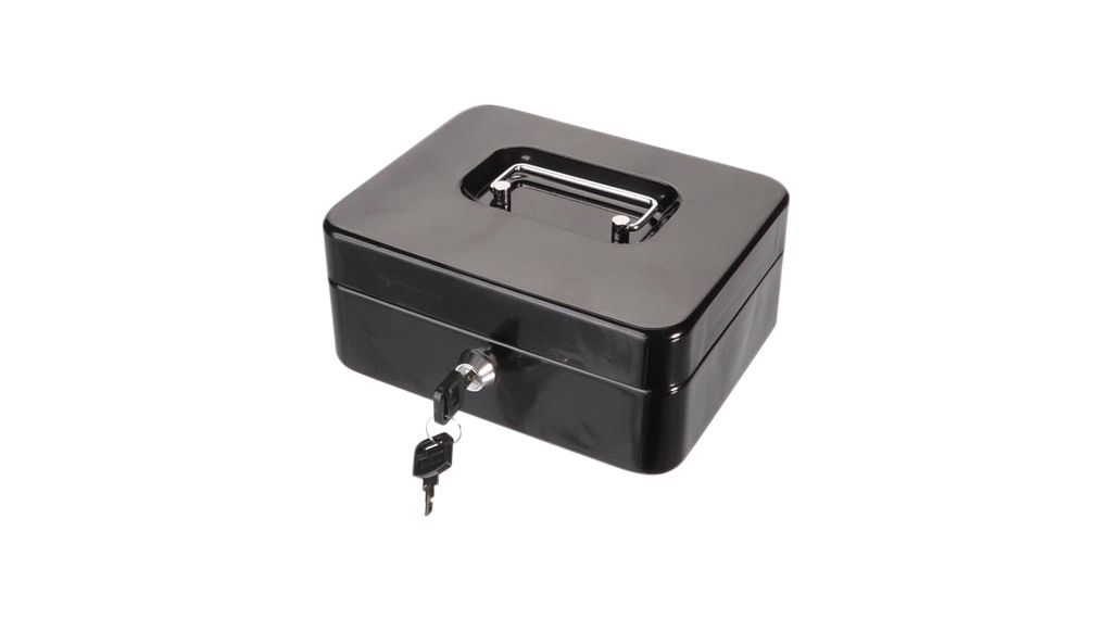Cash Box with Removable Coin Tray, 160x200x90mm, Black